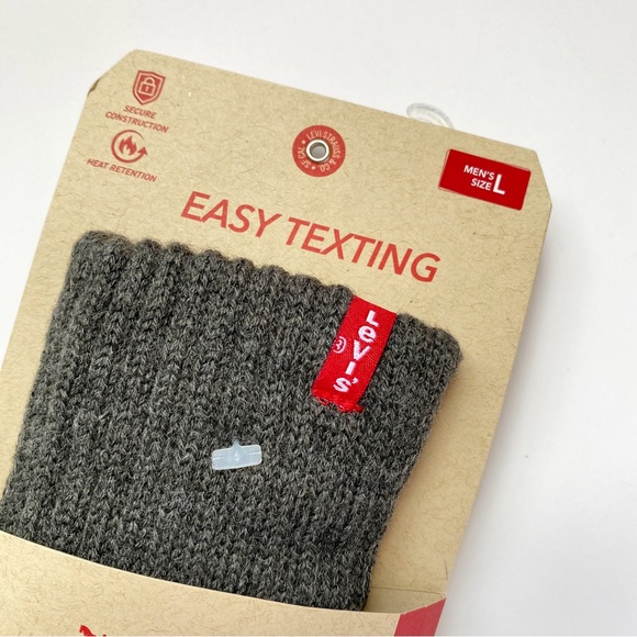 Levis Mens Knit Gloves Sz L Gray Max Warmth Easy Texting Tech Comfort Fit - Picture 6 of 10